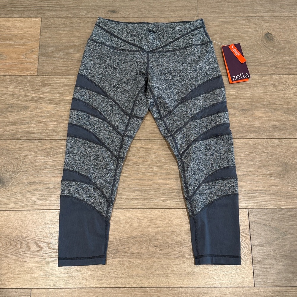 ZELLA Grey Graphite Melange‎ Low Rise Mesh Panel Compression Active Capri Size S